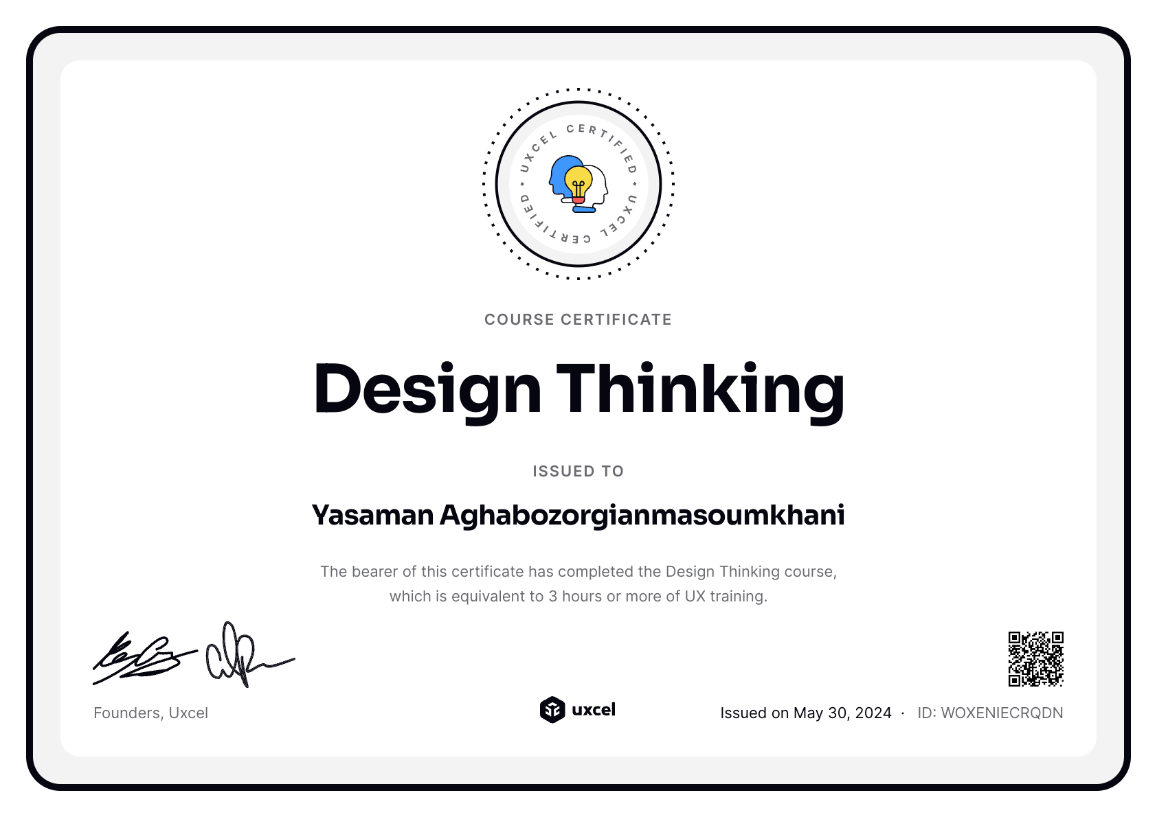Yasaman Aghabozorgianmasoumkhani's certificate